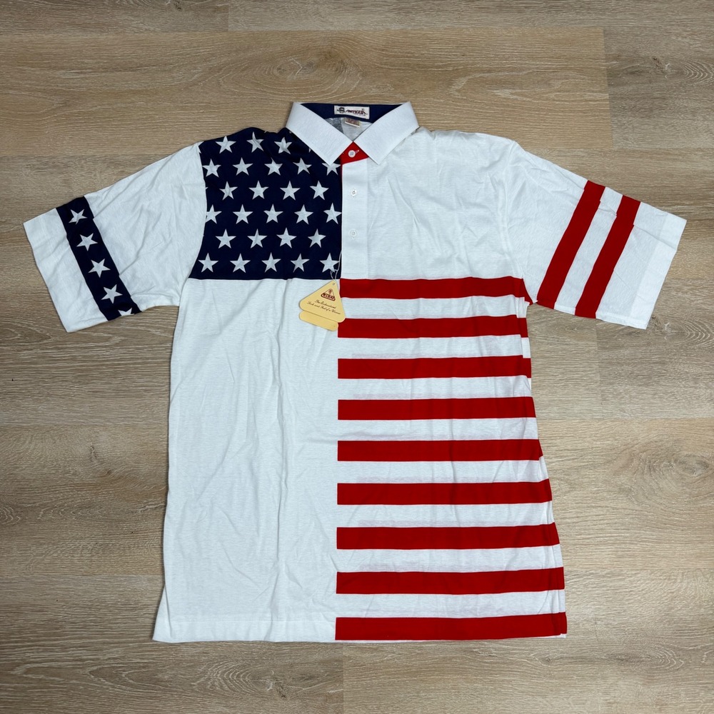 Vintage Antigua American Flag Polo Shirt Mens XL Deadstock USA Stars Stripes
